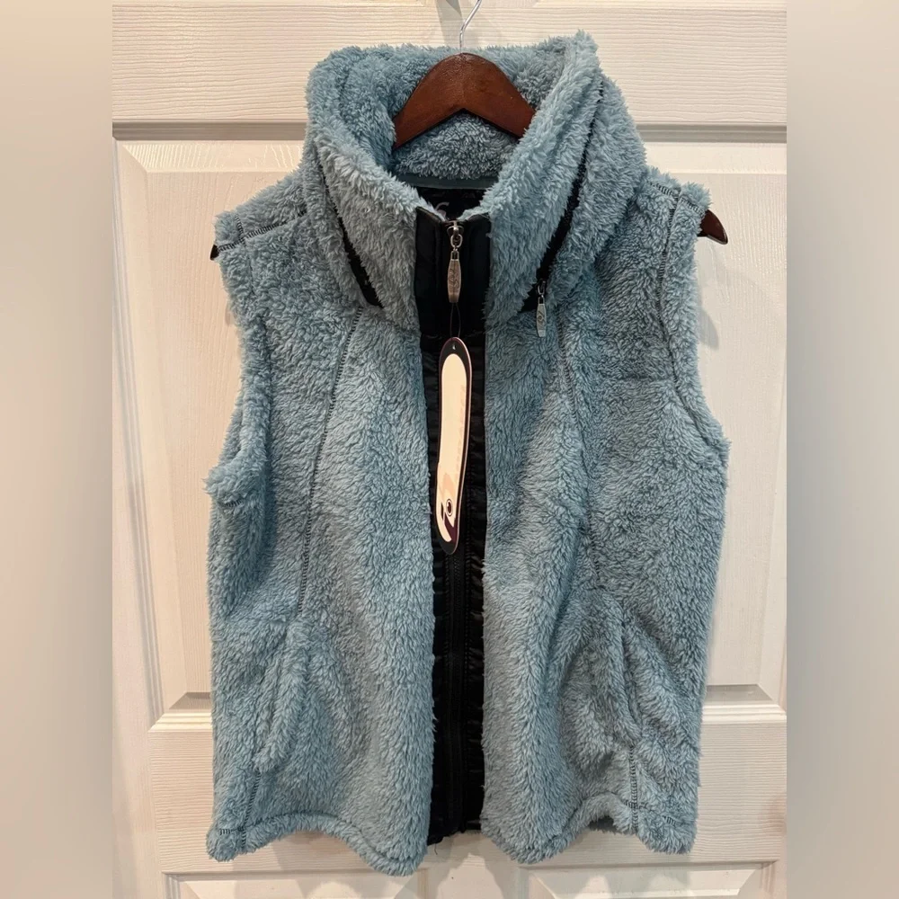 i 5 Apparel Women's High Pile Fleece Vest With Hood Size XL Blue NWT - Picture 1 of 8